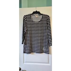 Michael Michael Kors Top Womens L Black White Houndstooth 3/4 Sleeve